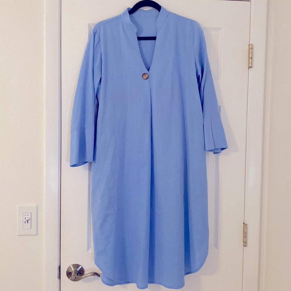 Linen and Cotton Shirt Dress v Neck Large / XL